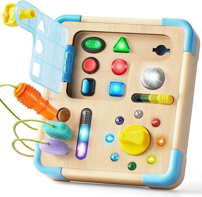 lalalark Electronic Busy Board – Montessori Learning Toddler Toy, 15 Lights & 9 Sounds, 5 Switches & Plugs, Sensory, Fidget, Travel Activities, Early Development, Christmas Baby Gifts Toys Age 18M+