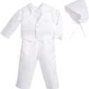 Dressy Daisy Baby Boys Christening Clothing Baptism Outfits with Bonnet Short Long Sleeve White Suit (0-3 Months)