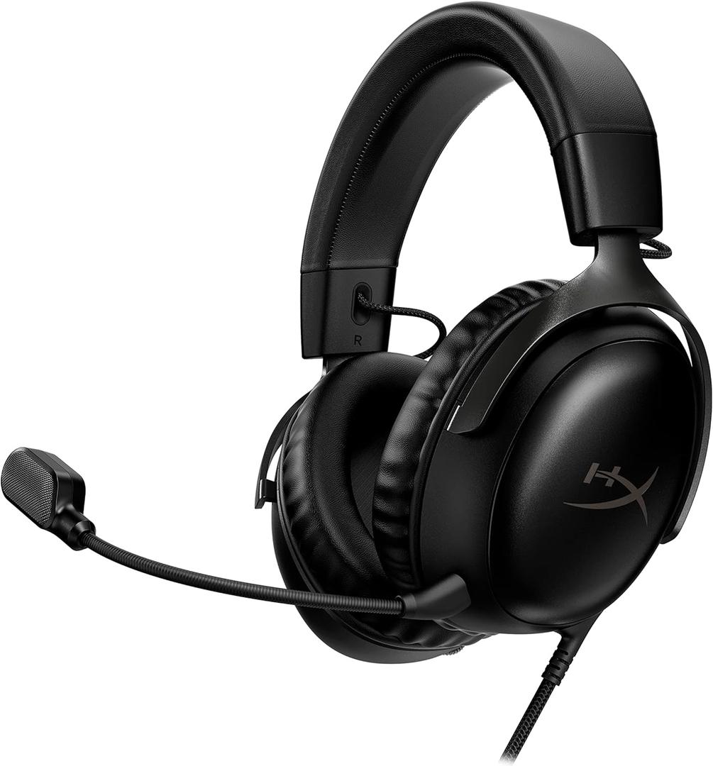 HyperX Cloud III  Wired Gaming Headset, PC, PS5, Xbox Series X|S, Angled 53mm Drivers, DTS Spatial Audio, Memory Foam, Durable Frame, Ultra-Clear 10mm Mic, USB-C, USB-A, 3.5mm  Black