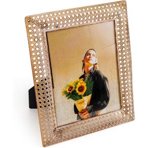 BONNY DODO Gold 8x10 Picture Frames Glass, Bamboo Decor Picture Frame Wall or Tabletop Display, Ornate Art Vintage Photo Frames for Home Office Wall Dcor (Gold Bamboo Weaving 8 * 10)