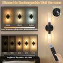Battery Operated Wall Sconces Set of 2, 330 Rotation 3000K-6000K Dimmable Wireless Wall Sconce with Clear Glass Black 10400mAh USB Rechargeable Wall Lights with Remote Bulbs Included 2 Pack