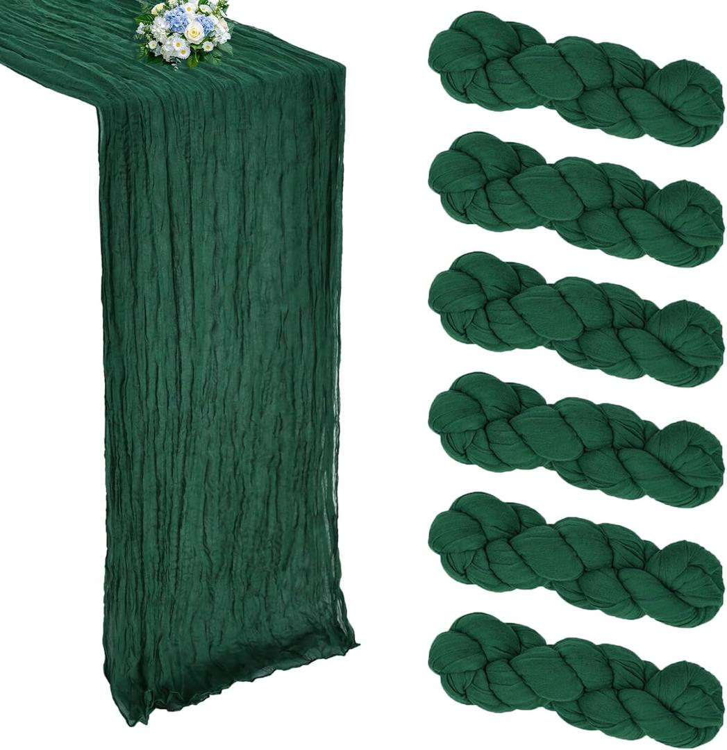 6 Pack Emerald Green Cheesecloth Table Runner 10FT Boho Cheese Cloths Gauze Fabric Table Runner 120 Inch Rustic Sheer for Wedding Birthday Party Baby Shower HolidayHome Decorations