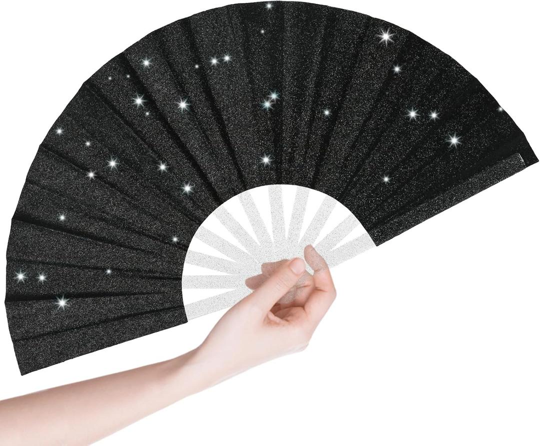 13inch Large Rave Glitter Fan for Party, Decorative Fans for Line Dancing Foldable Hand Fans for Wedding, Music Festival