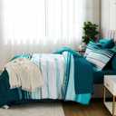 Dobuyly Teal Comforter Full Size Set 7 Pieces, Blue Boho Striped Bed in a Bag Full Size Soft Microfiber All Season Bedding Set with Comforter, Sheets, Pillowcases & Shams