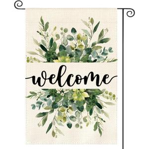 7 x AVOIN colorlife Spring Summer Floral Welcome Garden Flag 12x18 Inch Double Sided Outside, Eucalyptus Seasonal Farmhouse Yard Outdoor Flag