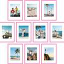 DecorUhome 12x16 Picture Frame Set of 10, Display Photos 8.5x11 with Mat or 12x16 Unmatted for Picture Frames Collage Wall Decor, Pink