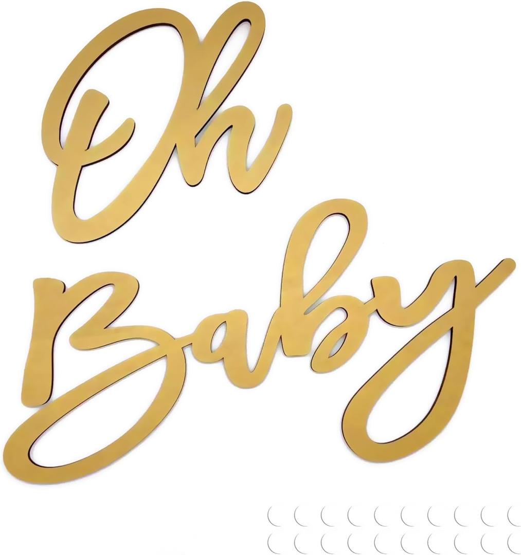 Oh Baby Sign for Backdrop, Large Wooden Baby Shower Sign Gold Letters Party Banner for Boy/Girl Decorations Backdrop Party