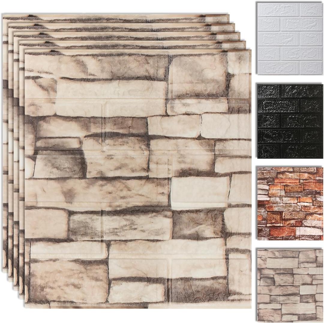 20PCS 3D Wall Panels Peel and Stick Foam, Self-Adhesive Decorative 3D Brick Wallpaper Wall Covering, Faux Stone Wall Panel Foam Brick for Living Room, Kitchen, Bathroom