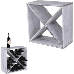 Wine Rack countertop Wooden Stackable Storage Rustic Retro Style Cube 24-Bottle Wooden Wine Rack Wine Cabinet (Weathered White), ja02
