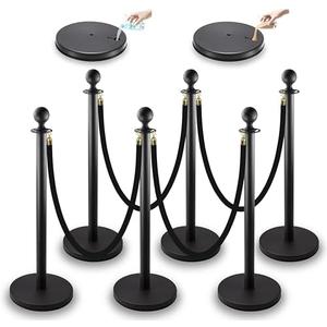 REGRACENLO Stanchions with Velvet Ropes Set, 5 ft Velvet Ropes and Posts, Stainless Steel Barriers for Crowd Control Barriers, Party Supplies, Exhibition (Black-6pcs)