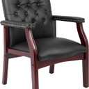 Boss Office Products Traditional Caressoft Vinyl Guest Chair with Mahogany Finish Wood Base, Black, Standard