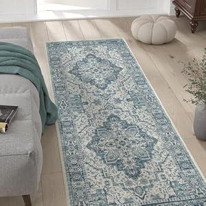 jinchan Runner Rug 2x5 Vintage Hallway Boho Washable Floral Kitchen Runner Rug Retro Accent Non Slip Tribal Distressed Soft Carpet for Bedroom Bathroom Laundry Room Doorway Taupe