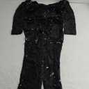 YOOTIKO Women's Sexy Sequin Bodycon Jumpsuit Lace V Neck Long Sleeve Romper Birthday Outfit Clubwear (3X-Large, 00-black)