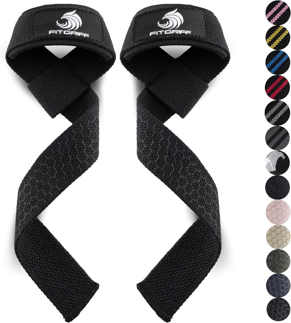 Fitgriff Lifting Wrist Straps for Weightlifting, Gym, Deadlift, Workout (Made of Premium Cotton & Padded) - Men & Women (X-Small (under 6.3" Wrist), Black Silicone)