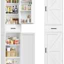 TEENFON Tall Storage Cabinet with 3 Door Shelves & 1 Drawer, Narrow Kitchen Pantry Cabinet for Living Room, Bathroom, Entryway, White
