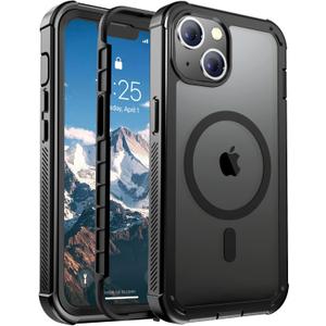 Magnetic for iPhone 13 Case, [Compatible with MagSafe][Military Grade Drop Protection][Heavy Duty Protection][Non-Slip][Shockproof] 2-Layer Durable Bumper Phone Case 6.1''-Black