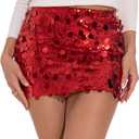 GUANYY Mini Sequin Skirt for Women Sexy Stretchy Pencil Bodycon Night Out Party Club Sparkly Skirts (Red)