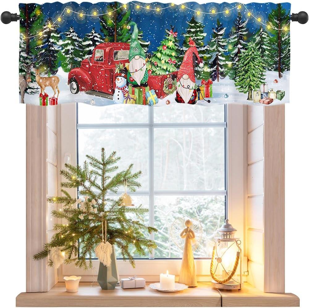 Nialnant Christmas Kitchen Valances for Windows, Gnome Christmas Curtain Valance for Windows, Rod Pocket Kitchen Curtain Valances Window Treatments, 54'' W x 18'' L, 1 Panel Nialnant Christmas Kitchen Valances for Windows, Gnome Christmas Curtain Valance for Windows, Rod Pocket Kitchen Curtain Valances Window Treatments, 54'' W x 18'' L, 1 Panel