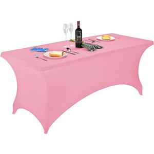 FORLIFE Fitted Spandex Table Covers, 6ft Rectangular - Universal Stretch Tablecloth for Wedding, Banquet, Party (Pink)