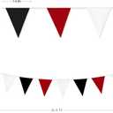 10M/32Ft Red Black White Banner Halloween Party Decorations Triangle Flag Fabric Pennant Garland Bunting for Wedding Graduation Birthday Pirate Casino Mickey Mouse Ladybug Theme Hanging Festival Decor