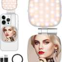 Magnetic Selfie Light Compatible for MagSafe iPhone, CRI 95+ 700lx/0.3m Folding LED Phone Fill Ring Lighting with Full Mirror for Zoom Makeup Photography Recording Video Conference TikTok (M27-White)
