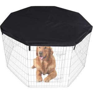 HiCaptain Pet Playpen Top Cover for Indoor and Outdoor Use - Escape-Proof and Sunshade Shield Protector Fits for 24 inches Wide 8 Panel Dog Crate Pen (Black)