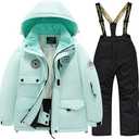 Winter Kids 2 Piece Ski Suit Boys/Girls Thicken Warm Hooded Jacket and Ski Pants Snowsuit Snowboarding Clothes Size 12