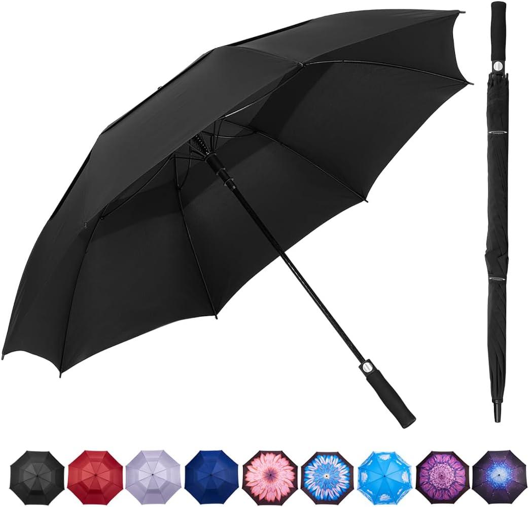 62 Inches Golf Umbrella Automatic Open Windproof Waterproof Large Double Canopy Vented Rain Stick Umbrellas for Men Women