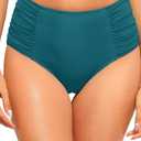 Zmart Women High Waist Bikini Bottoms - Full Coverage Ruched Bathing Suit Swim Bottom Swimsuits Swimwear (Small, Teal)