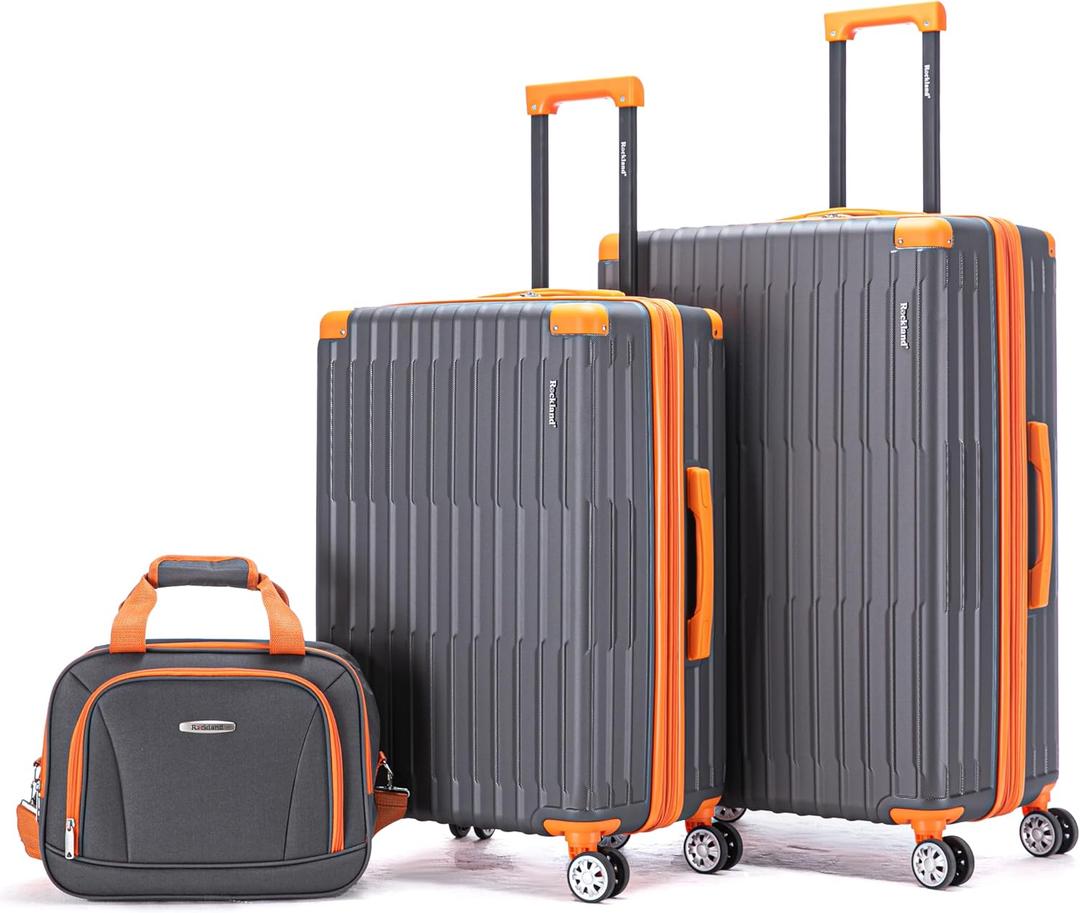 Rockland 3 Luggage Set, 2-Piece Hardside Spinner Wheel Uprights with Tote, Charcoal (Large)
