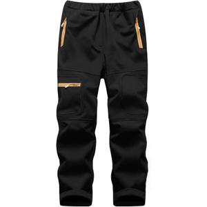 linlon Kids Boy's Snow Waterproof Pants Youth Fleece Lind Hiking Softshell Warm Insulated Trousers (14-15 Years, Black)