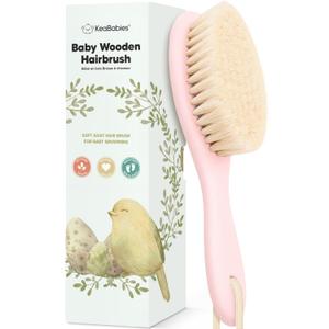 Wooden Baby Hair Brush - Cradle Cap Baby Brush with Soft Goat Bristles, Perfect Gentle Scalp Newborn Comb for Infant, Girls, Boys, Bath Essentials (Blush, Oval)