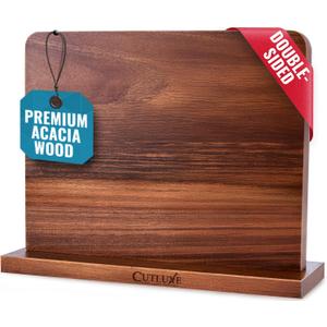 Cutluxe Magnetic Knife Block - Double Sided Acacia Wood Knife Holder, Strong Magnetic Strips, Universal Fit Knife Storage Stand