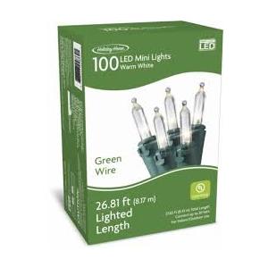 Holiday Home 100 LED Mini Lights - Warm White (Green Wire) Pack of 2
