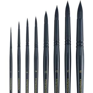 Transon 8pcs Round Watercolor Paint Brush Set Goat Hair for Watercolors,Acrylics,Inks,Gouache,Oil and Tempera Black Color