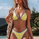 SUUKSESS Women Sexy Thong String 2 Piece Bikini Set Cheeky Halter Swimsuit (Yellow, XS)