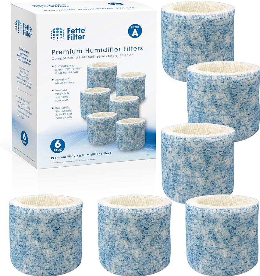 Premium Wicking Humidifier Filters - Upgraded Blue Mesh Treated Layer Humidifier Wicking Filters Compatible with Honeywell HAC-504AW, Filter A for Models HAC-504, HAC-504AW, HCM 350 and Other Cool Mist Models - Pack of 6