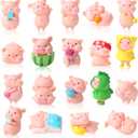 Leitee 19 Pcs Pig Mini Figurines Bird Dog Cat Figure Animal Set Cute Figurine Pig Cake Toppers for Home Desk Birthday Party Decorations(Classic)