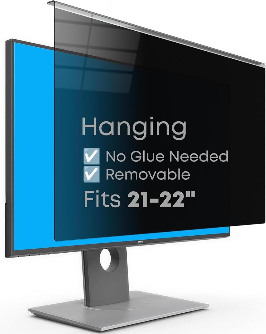 Hanging Privacy Screen Protector for Monitor (Fits 21-22 Inch Frameless), 30+ Full Privacy & 95% Light Blocking, Instant Setup, 87% Blue Light & 97% UV Block, Office Data Security & Eye Protection