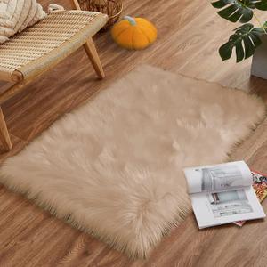 Goolela Bedroom Light Brown Beige Rug 2x3 Faux Fur Washable Shag Area Rug for Living Room Fluffy Throw Playroom Decor Rectangle (2X3 FT Rectangle)