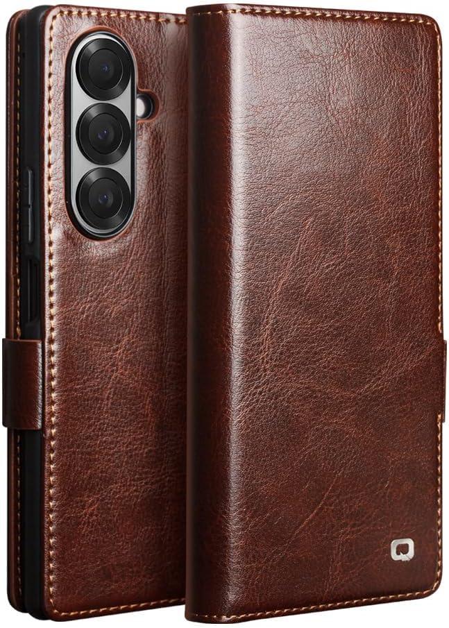 Natural Genuine Leather Case for Samsung Galaxy Z Fold 7 5G Premium Cowhide Luxury Wallet Cover for Samsung Z Fold 7 CaseBrown