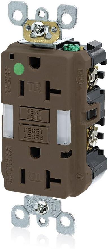 Leviton 20A-125V Hospital Grade Tamper-Resistant Guide Light Duplex Self-Test GFCI Receptacle, 20-Amp, GFNL2-HG, Brown
