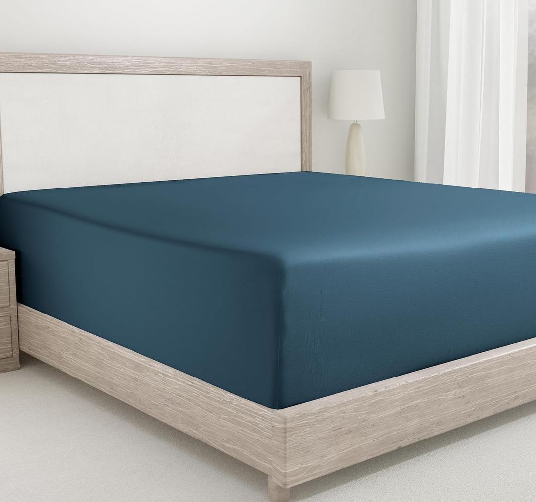 California Design Den Fitted King Sheet Only, Deep Pocket Soft 400 Thread Count 100% Cotton, No Pop-Off Elastic, Durable Sateen Weave Sheet Only (King, Peacock Blue)