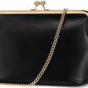 Women's Kiss Lock Crossbody Bag PU Medium Handbags Kiss Clasp Crossbody Shoulder Bags Tote Purse Messenger Handbag (Black)