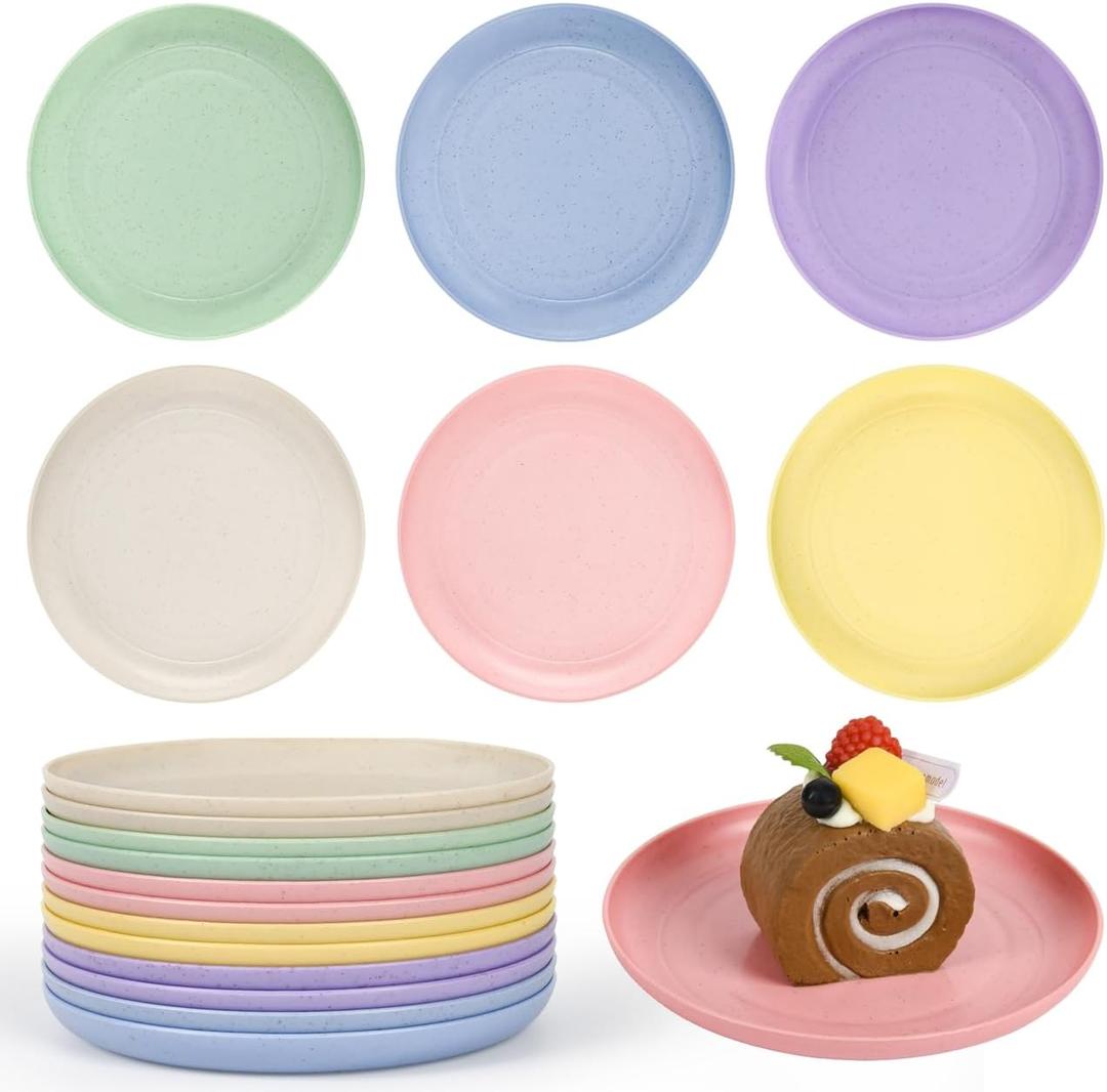 6 Inch Wheat Straw Plates, 12 Pack Small Plates, Lightweight Unbreakable Plastic Dinner Plates for Kids Adult Dinner Camping Salad Dessert