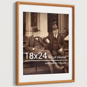 Heimlove 18x24 Picture Frames Natural Teak,Original Wood Hand Make Crafted Poster Frame with Mat to 16x20 Graduation Picture Display,Family Picture,Wedding Picture,Photo,Document Wall Mounted