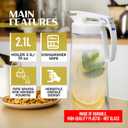 Lustroware QuickServe Airtight Pitcher - 2.1L (70oz), Heat Resistant, BPA-Free SAN Plastic, One Touch Open & Close, Space-Saving, Made in Japan - White