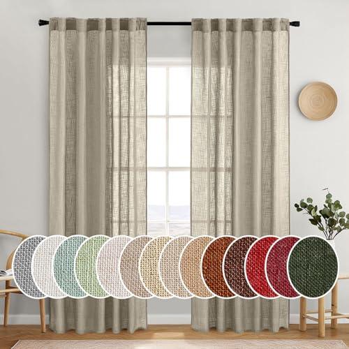 MIULEE Oatmeal Linen Curtains 84 Inch Length 2 Panels for Bedroom Living Room, Soft Thick Linen Textured Natural Window Drapes Semi Sheer Light Filtering Back Tab Rod Pocket Burlap Look Decor