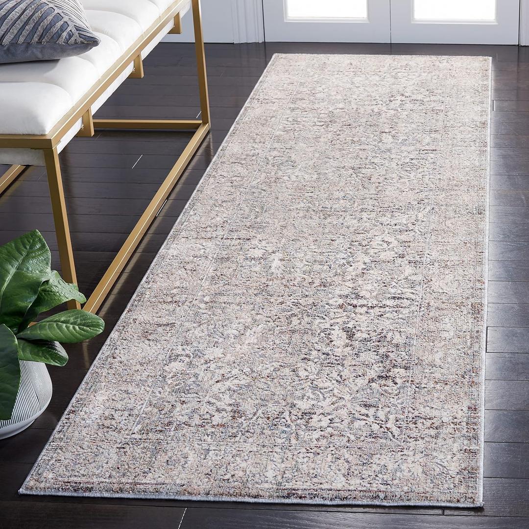 SAFAVIEH Limitee Collection Runner Rug - 2'6" x 8', Grey & Ivory, Vintage Oriental Distressed Design, Non-Shedding & Easy Care, Ideal for High Traffic Areas in Living Room, Bedroom (LIM721F)