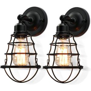 LYOOWNG Farmhouse Wall Sconces 2pack, Vintage Wall Light Fixtures, Industrial Wire Cage Wall Sconces, Modern Sconces Wall Lighting, Retro Wall Mount Light for Bedroom Hallway